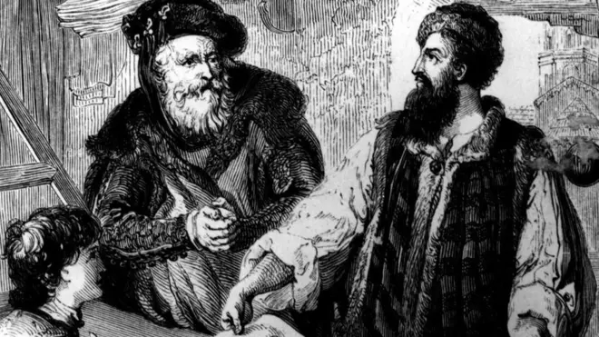 гравюра с Гутенбергом и его изобретением