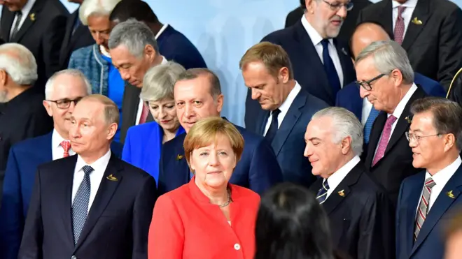 Temer, Merkel, Putin e outros líderes no G20, na Alemanha