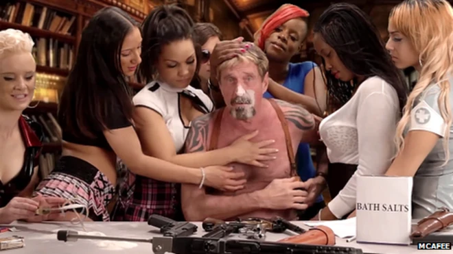 John McAfee play up to im bad boy reputation inside a video him upload