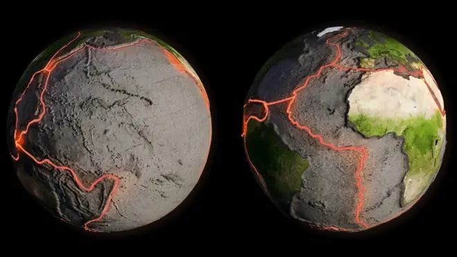 Artists impression of the Earth's tectonic plate boundaries