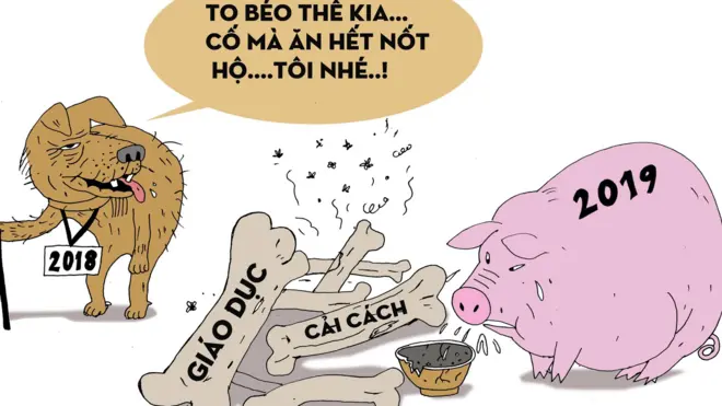 Tranh biếm họa: Năm Mậu Tuất ra đi, vẫn để lại cho Kỷ Hợi đầy các vấn đề trong đó có giáo dục và cải cách ở VN
