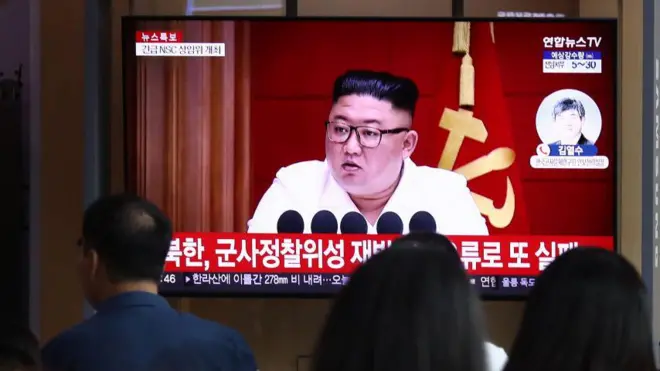 Pemimpin Korea Utara, Kim Jong Un, muncul dalam siaran televisi di Korea Selatan, pada 2023 lalu.