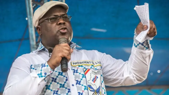 Felix Tshisekedi akiwa katika mkutano wa kisiasa Aprili 2018 mjini Kinshasa