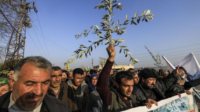 مظاهرة مناوئة لعملية غصن الزيتون التركية في عفرين
