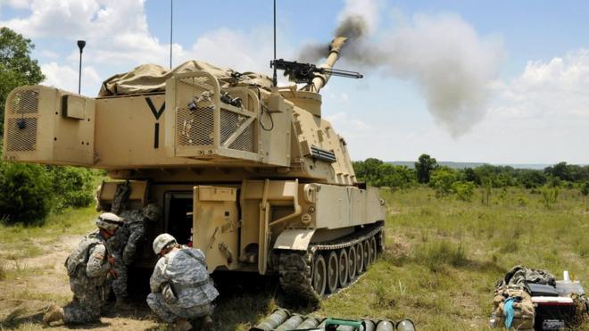 Soldiers fire an M109A6 Paladin self-propelled howitzer during live-fire training at Fort Hood, Texas, June 8, 2016. Mississippi Army National Guard photo by Staff Sgt. Shane Hamann