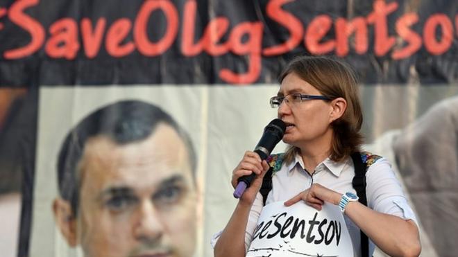 Сестра Олега Сенцова на акції на його підтримку