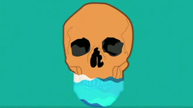 Gráfica de una calavera con agua hasta el maxilar superior
