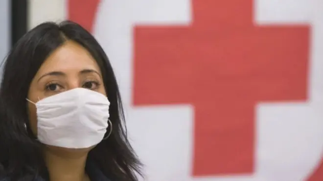 સ્વાઇન ફ્લૂની બીમારીથી સાવધાની જાળવવા માસ્ક પહેરેલી મહિલાની તસવીર