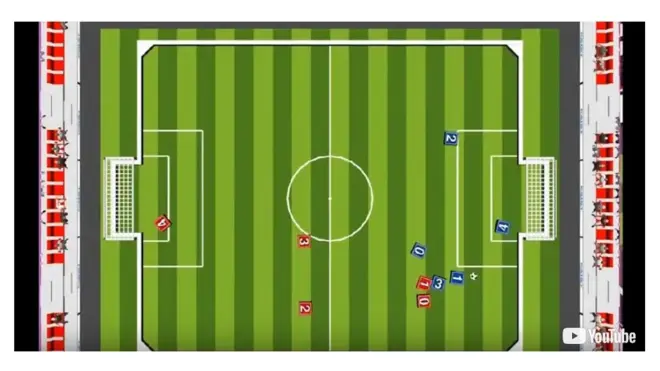 한국과학기술원 (KAIST)이 주최한 AI 축구 월드컵의 한 장면