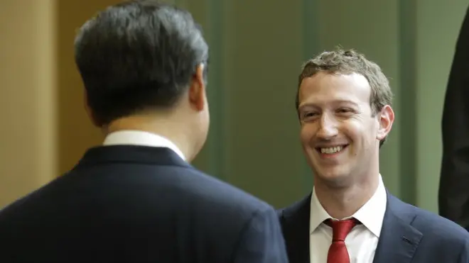 2015年9月，中国领导人在华盛顿会见脸书创始人扎克伯格。截至目前，脸书仍然在中国被屏蔽。