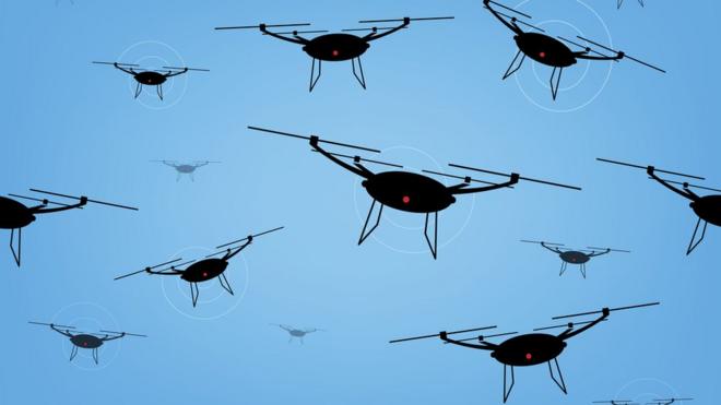 Ilustración de drones volando.