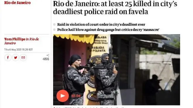 Reprodução do site do Guardian