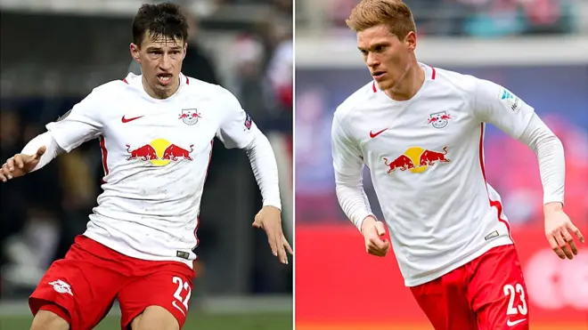 Jugadores del Salzburgo y del Leipzig