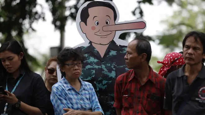 หุ่นล้อเลียนที่เรียกว่า "ยุทธ์นอคคิโอ" ถูกกลุ่ม "คนอยากเลือกตั้ง" จัดทำขึ้นหลังโรดแมปเลือกตั้งถูกเลื่อนไปอย่างน้อย 5 ครั้ง