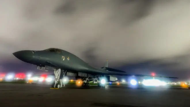 A US.Air Force B-1B Lancer bomber sits on the runway at Anderson Air Force Base, Guam July 18, 2017