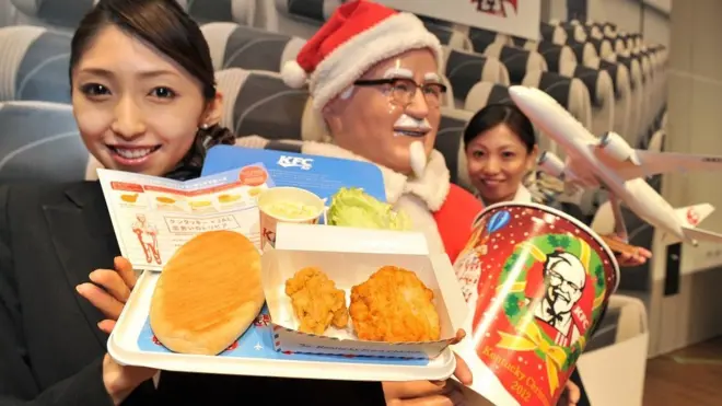 Japan Airlines shows off a plate of 'AIR Kentucky Fried Chicken