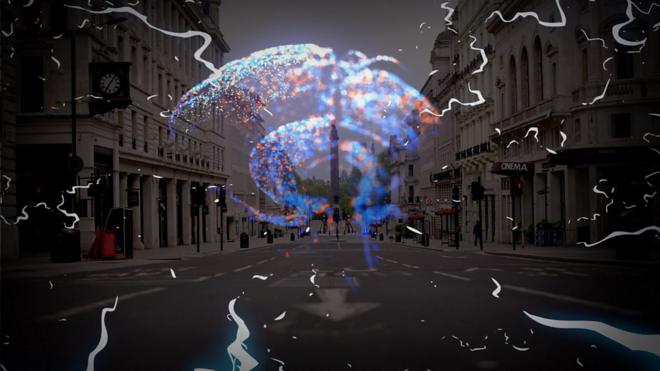Montagem com rua vazia e ilustração representando um cérebro e neurônios
