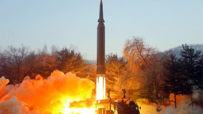 The Academy of Defence Science of the DPRK test-fired a hypersonic missile in Pyongyang, North Korea, 06 January 2022.