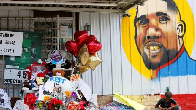 A makeshift memorial to Alton Sterling