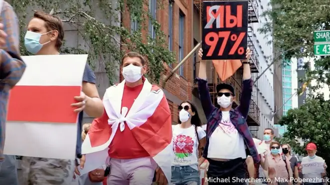 Акция солидарности с белорусами в Нью-Йорке.