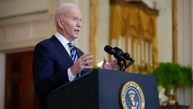 Joe Biden durante seu pronunciamento nesta quinta (24/02)