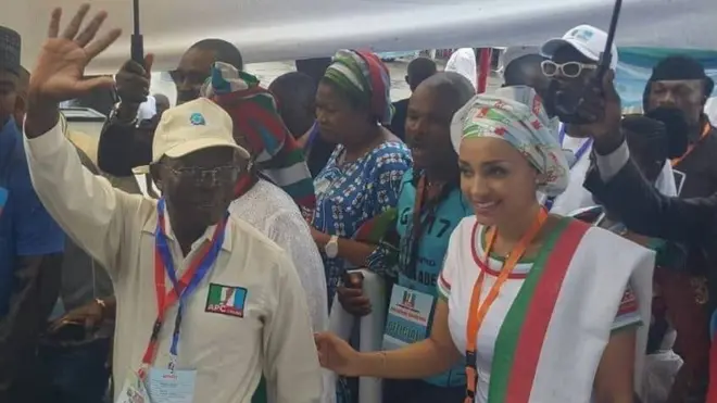 Adams Oshiomhole and im wife for convention