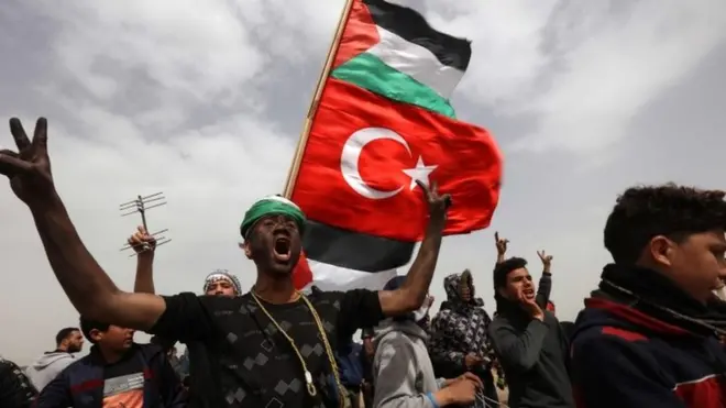 A Palestinian protester near the border with Israel east of Gaza City on March 30, 2019.