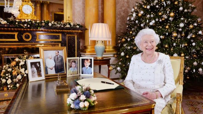 The Queen at Buckingham Palace after recording her Christmas Day broadcast