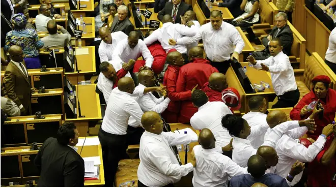 Brawl in South Africa parliament. 9 Feb 2017