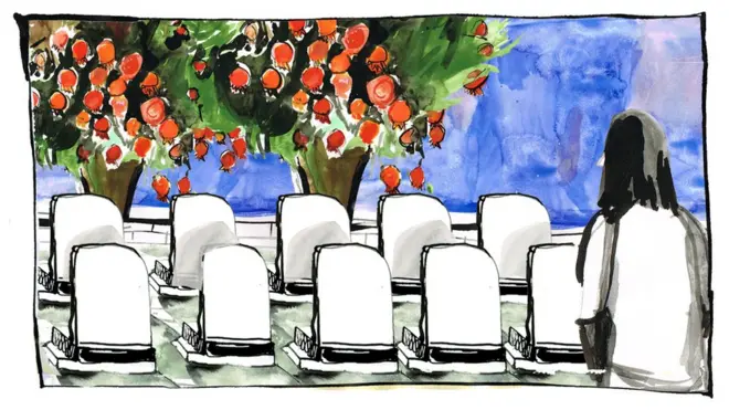 perempuan di pemakaman, janda, makan