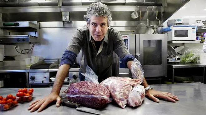 Anthony Bourdain in his restaurant