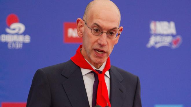 NBA Commissioner Adam Silver addresses the crowd during the Shenzhen Learn and Cares dedication as part of the 2015 Global Games China