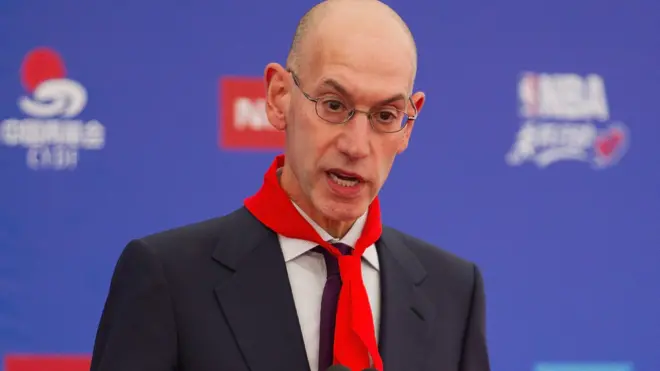 NBA Commissioner Adam Silver addresses the crowd during the Shenzhen Learn and Cares dedication as part of the 2015 Global Games China