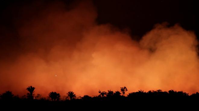 Wildfires in Amazon rainforest: Smoke billows during a fire in an area of the Amazon rainforest near Humaita, Amazonas State, Brazil, Brazil August 17, 2019