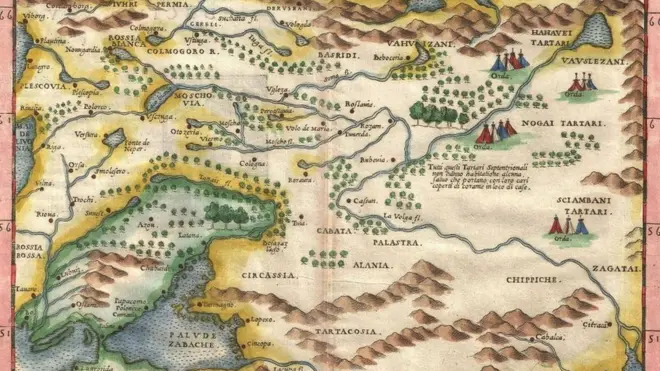 Mapa Ruscellislot online deRusia, Moscovia y Ucrania, 1574.