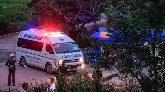 One ambulance dey waka comot di site