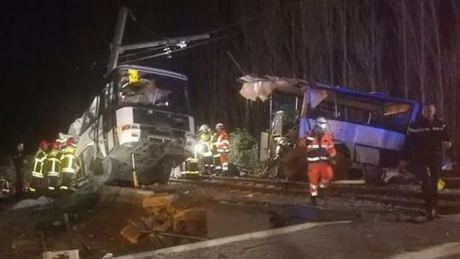 Pictures from the scene showed the school bus sheared in two