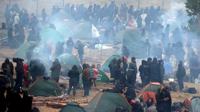 Стихийный лагерь на польско-белорусской границе