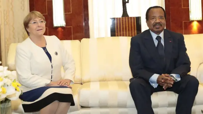 President Paul Biya (left), UN Human Rights oga, Michelle Bachelet (right)