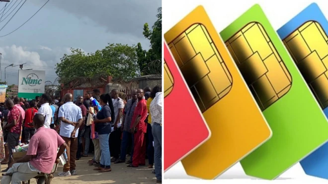 Aworan awọn eeyan to pejio siwaju ọfisi NIMC ni ọjọ Keje oṣu Kẹrin ati afihan siimu