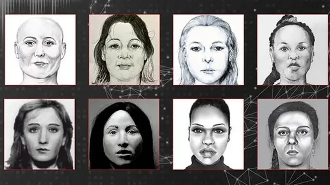 The faces of 12 of the unidentified women