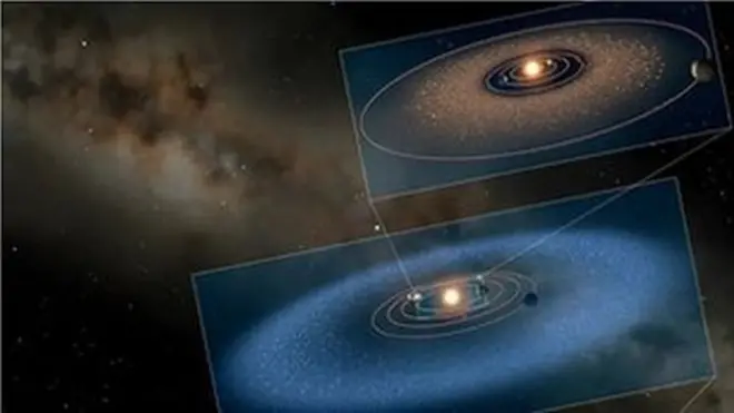 Comparé au système solaire, le nuage de Oort est une énorme bulle de matière qui entoure les planètes et notre Soleil