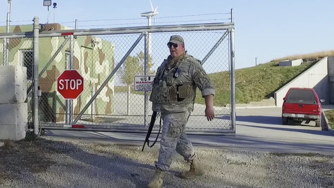 A guard in front of the bunker