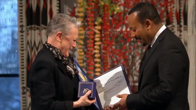 ቀዳማይ ሚኒስት ኣብዪ ኣሕመድ ሽልማት ኖቤል ሰላም እናተቐበለ ታሕሳስ 10 2019