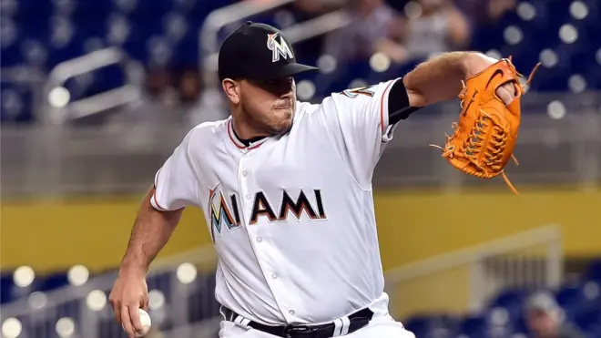 Miami, FL, USA; Miami Marlins starting pitcher Jose Fernandez (16) delivers a pitch during the first inning against the Washington Nationals at Marlins Park.
