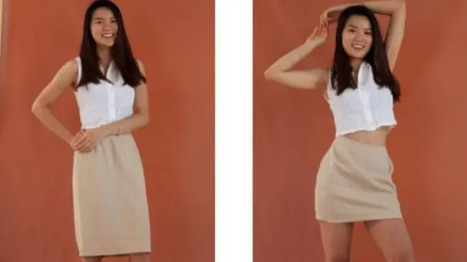 قبل وبعد، تقصير تنورة من متجر للملابس المستعملة