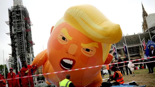 In Parliament Square, protestors started the day by inflating a giant balloon depicting Mr Trump as a baby. Organised protests against the visit are expected to start in Trafalgar Square and Whitehall later in the day