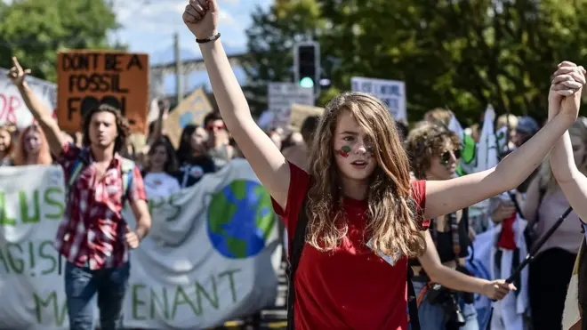 Young demonstrators at a 'Fridays for the Future' demonstration in Lausanne, Switzerland