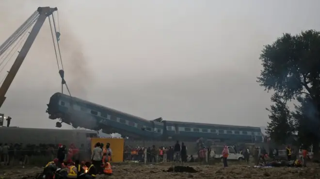 Some carriages were piled up on top of one another