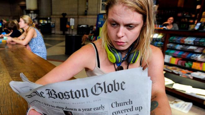 A reader of the Boston Globe newspaper, August 2018